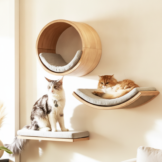 Wooden Wall-Mounted Cat Climbing Shelves with Sisal Scratcher