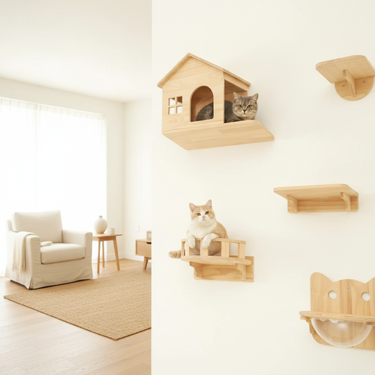 Wall-Mounted Wooden Cat Shelves Lookout Climbing Perch Set