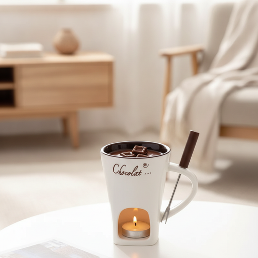 Ceramic Melting Mug with Fork & Tea Light, 130ml Fondue Cup