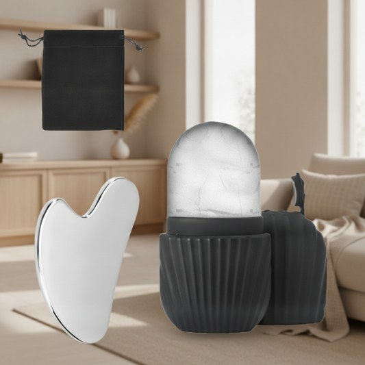 Ice Face Roller & Stainless Steel Gua Sha Board Set