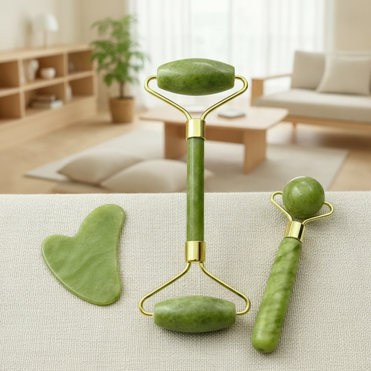 Natural Jade Facial Roller and Gua Sha Massage Set