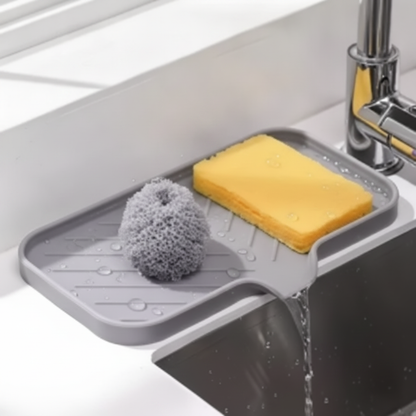 Silicone Sink Tray with Drain — Countertop Soap & Sponge Holder Organizer for Kitchen