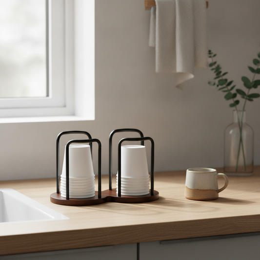Wooden Disposable Cup Dispenser — Countertop Paper Cup Holder for Kitchen, Bathroom & Office