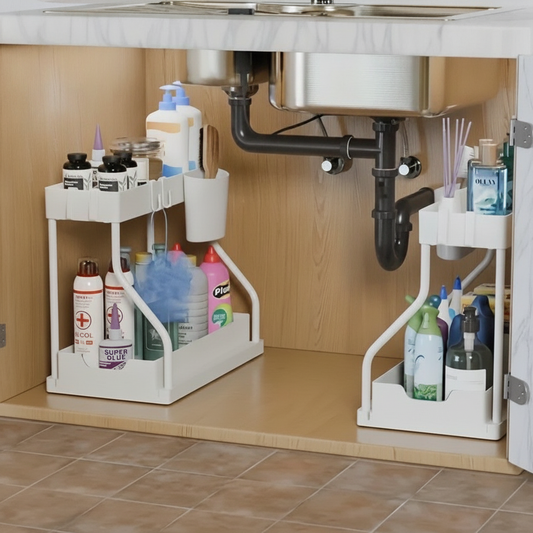 2-Tier Under Sink Organizer Pull Out Storage Rack for Kitchen