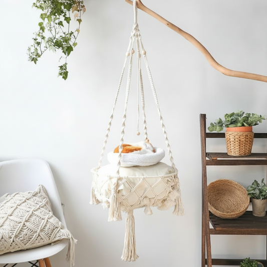 Hand-Woven Hanging Cat Hammock Cotton Rope Macrame Bed