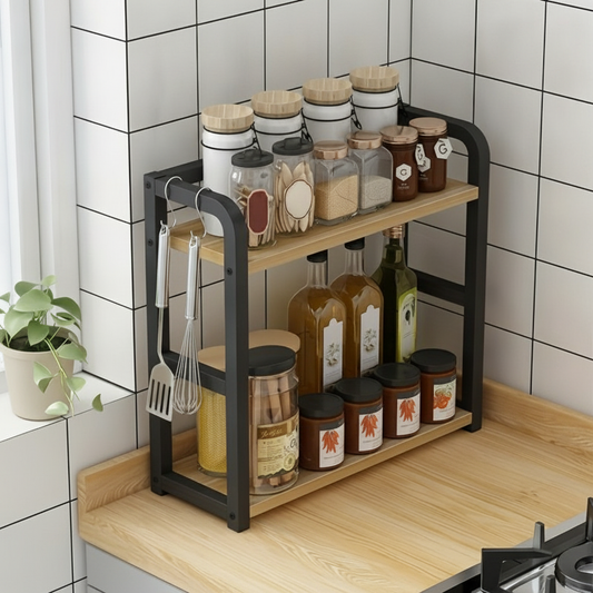 2-Tier Metal Countertop Shelf Space-Saving Spice Organizer