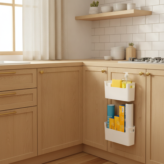 Cabinet Door Storage Bins — Wall-Mounted Wrap & Foil Rack Organizer for Kitchen