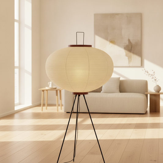 Japanese Rice Paper Tripod Floor Lamp Wabi Sabi Lantern
