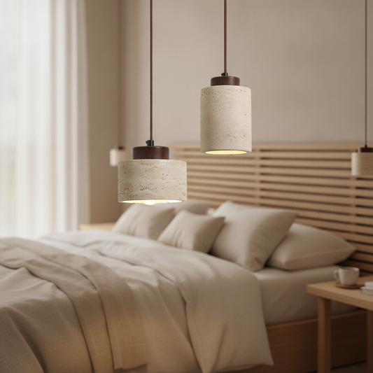 Wabi-Sabi Travertine Pendant Light for Bedside and Dining