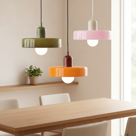 Nordic Glass Pendant Light, Retro Colored Hanging Lamp for Dining