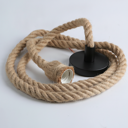 Vintage Hemp Rope Pendant Light Cord — Hanging Ceiling Light Fixture for Loft & Farmhouse Decor