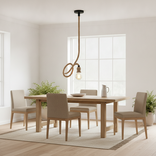 Vintage Hemp Rope Pendant Light Cord — Hanging Ceiling Light Fixture for Loft & Farmhouse Decor