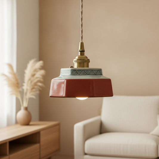 Retro Ceramic Pendant Light with Hand-Painted Trim