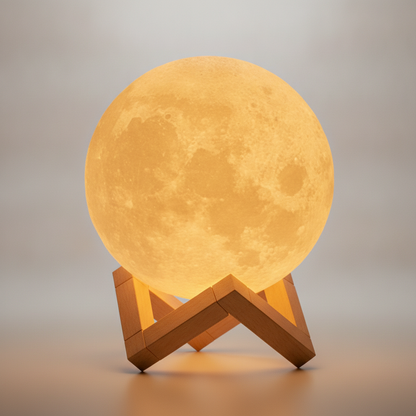 3D Moon Lamp Night Light with Wooden Stand — LED Moon Table Lamp for Bedroom & Desk Decor