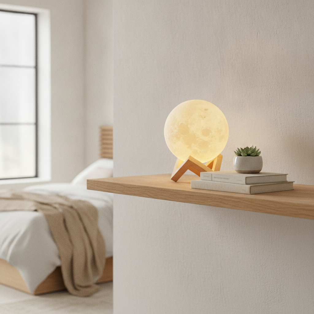 3D Moon Lamp Night Light with Wooden Stand — LED Moon Table Lamp for Bedroom & Desk Decor