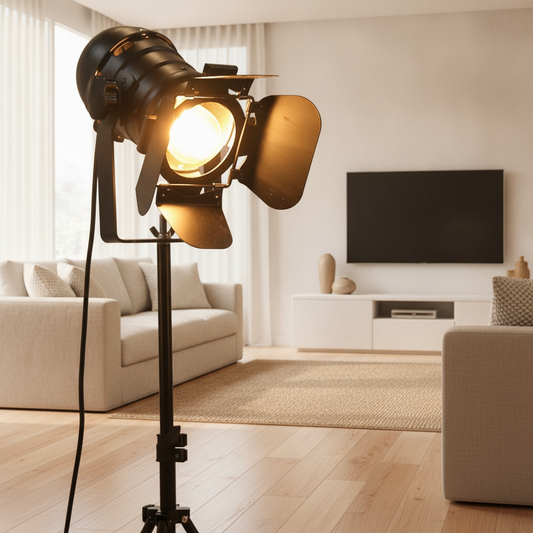 Industrial Tripod Spotlight Floor Lamp in Matte Black