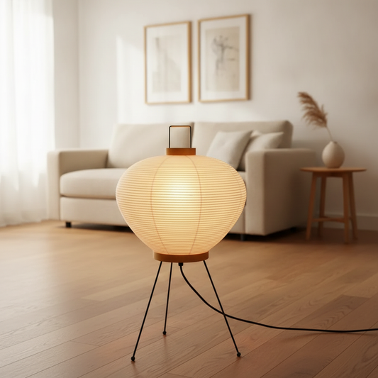 Rice Paper Lantern Floor Lamp with Tripod Stand