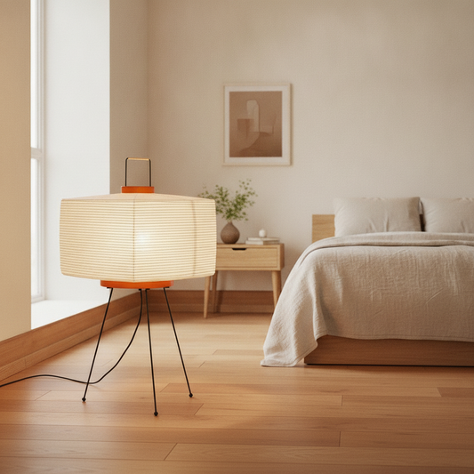 Wabi-Sabi Rice Paper Tripod Floor Lamp for Bedroom
