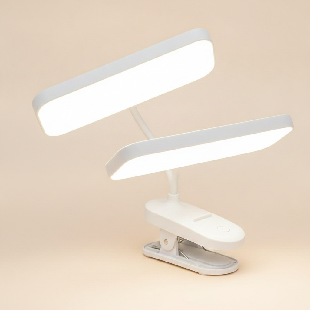 Clip-On LED Desk Lamp — USB Rechargeable Dual-Head Reading Light for Desk & Bedside