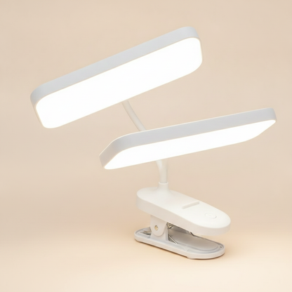 Clip-On LED Desk Lamp — USB Rechargeable Dual-Head Reading Light for Desk & Bedside
