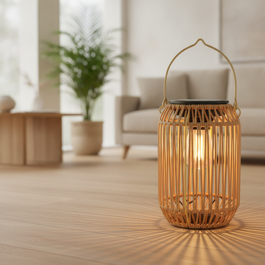 Solar Rattan Lantern Waterproof Boho Outdoor Light