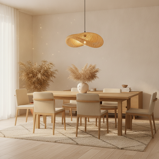 Bamboo Rattan Pendant Light, Hand-Woven Wicker Hanging Lamp