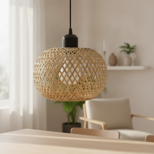 Hand Woven Bamboo Rattan Pendant Light Natural Boho Cafe Lamp