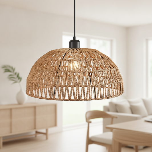 Japanese Hand Woven Hemp Rope Pendant Light Rustic Boho Dome