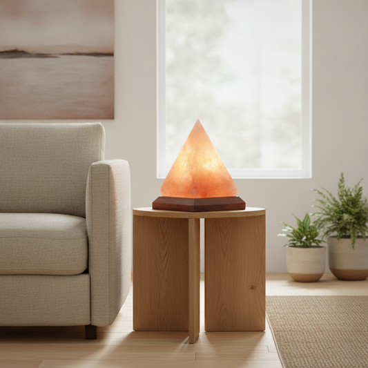 Himalayan Salt Pyramid Lamp with Wooden Base