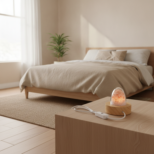 Himalayan Salt Crystal Lamp — USB 8-Color Wooden Base Mood Light for Bedroom & Desk