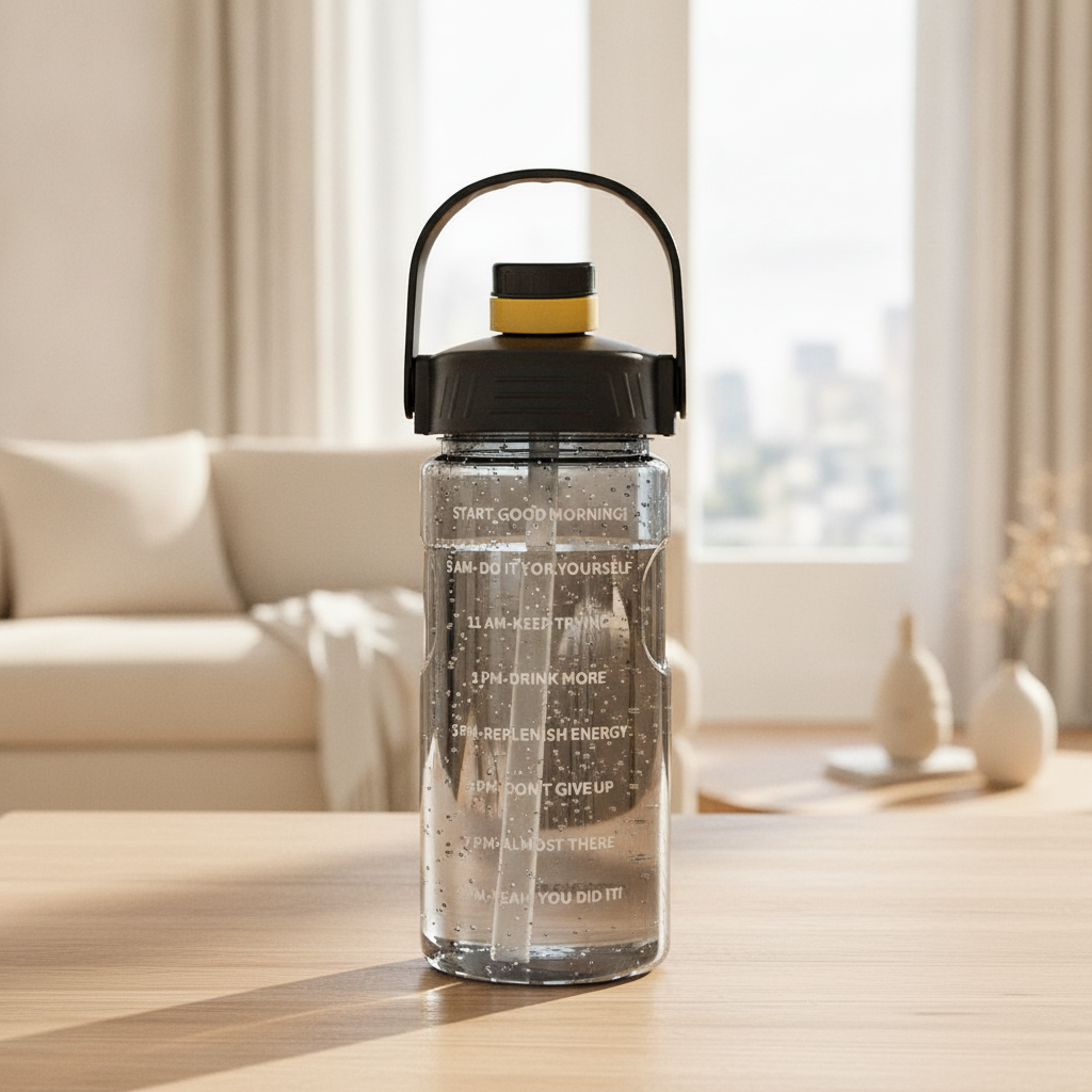 Large Half-Gallon Water Bottle — Time Marker with 2-in-1 Straw & Lid, BPA-Free