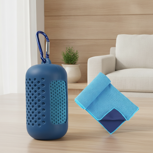 Cooling Towel — Quick-Dry Microfiber Chill Towel with Silicone Carry Case