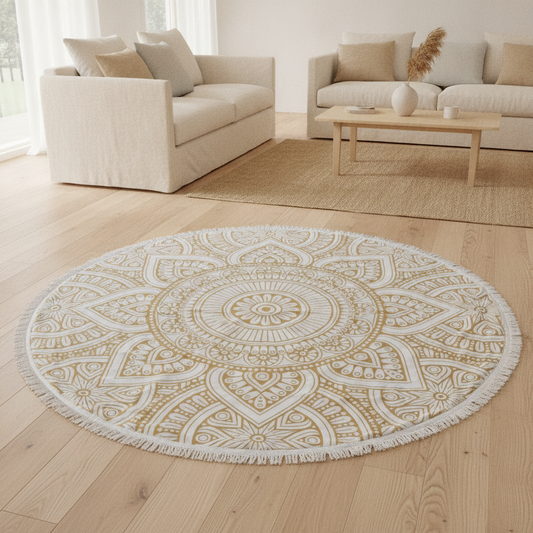 Bohemian Mandala Round Beach Towel — Microfiber Tassel Towel with Tassels for Women