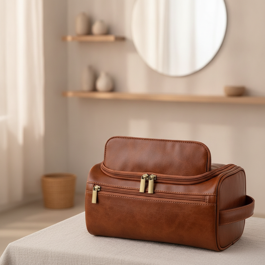 Leather Hanging Toiletry Bag — Travel Dopp Kit & Makeup Organizer for Women