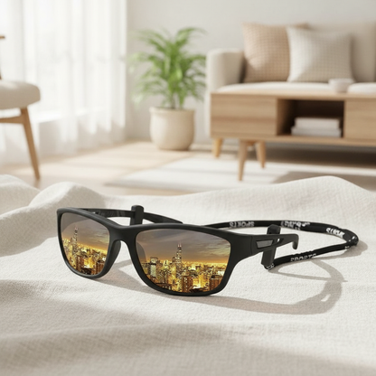 Patterned Sunglasses with Chain — Sport Shades for Women for Driving, Fishing & Cycling