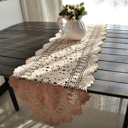 Vintage Hand-Crocheted Cotton Lace Table Runner, Floral