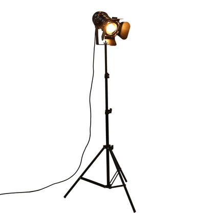 Industrial Tripod Floor Lamp, Retro Studio Spotlight Black Stand