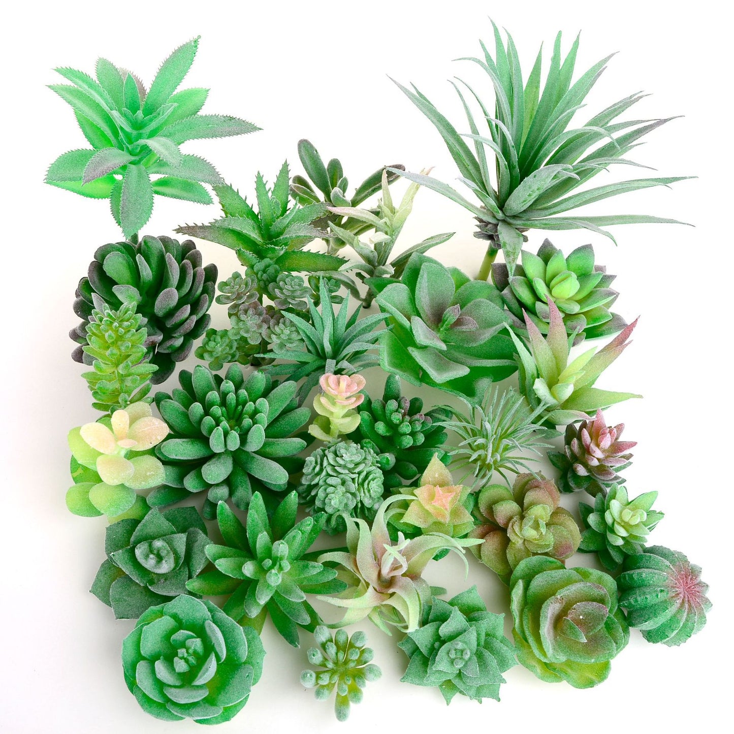 Green Flocked Artificial Succulents, Faux Plant Picks for Decor