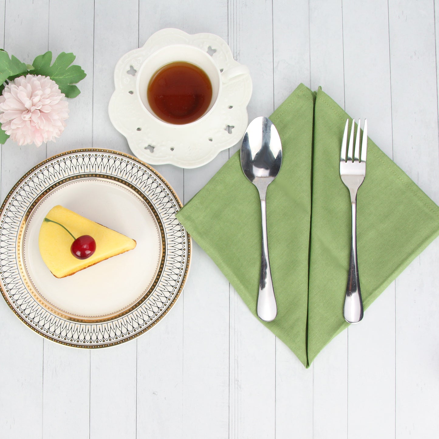 Set of 12 Cotton Linen Cloth Napkins — 40x40cm Reusable Dinner Set