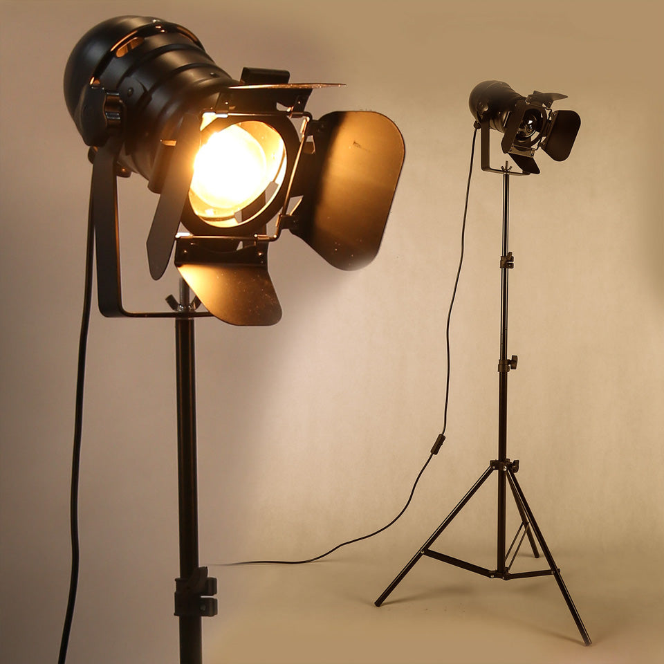 Industrial Tripod Spotlight Floor Lamp in Matte Black
