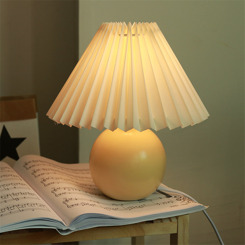 Nordic Ceramic Table Lamp - Pleated Shade Bedside Desk Lamp