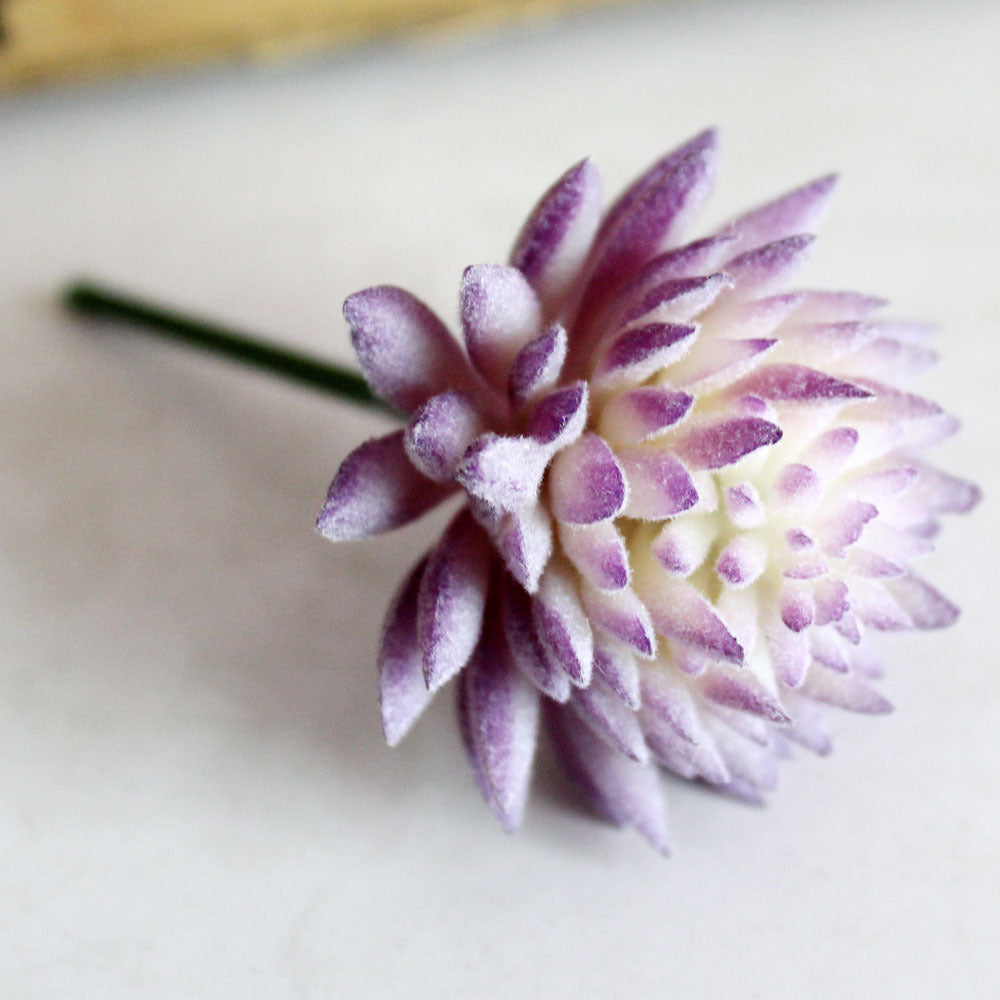 Purple Flocked Artificial Succulents, Faux Velvet Plant Picks