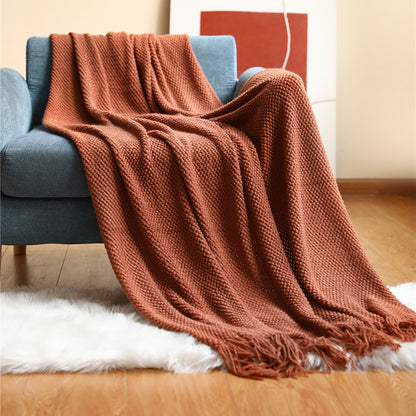 Chunky Knit Throw Blanket with Tassels — Boho Solid Sofa Throw