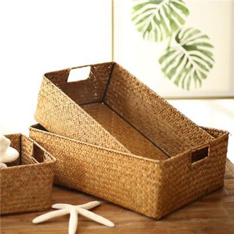 Woven Seagrass Storage Basket Set - Natural Decor Organizer Bins