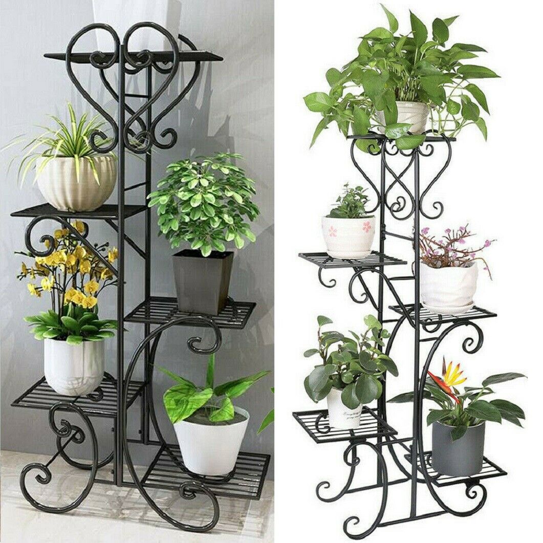 5-Tier Tall Metal Plant Stand Scrollwork Indoor Flower Shelf
