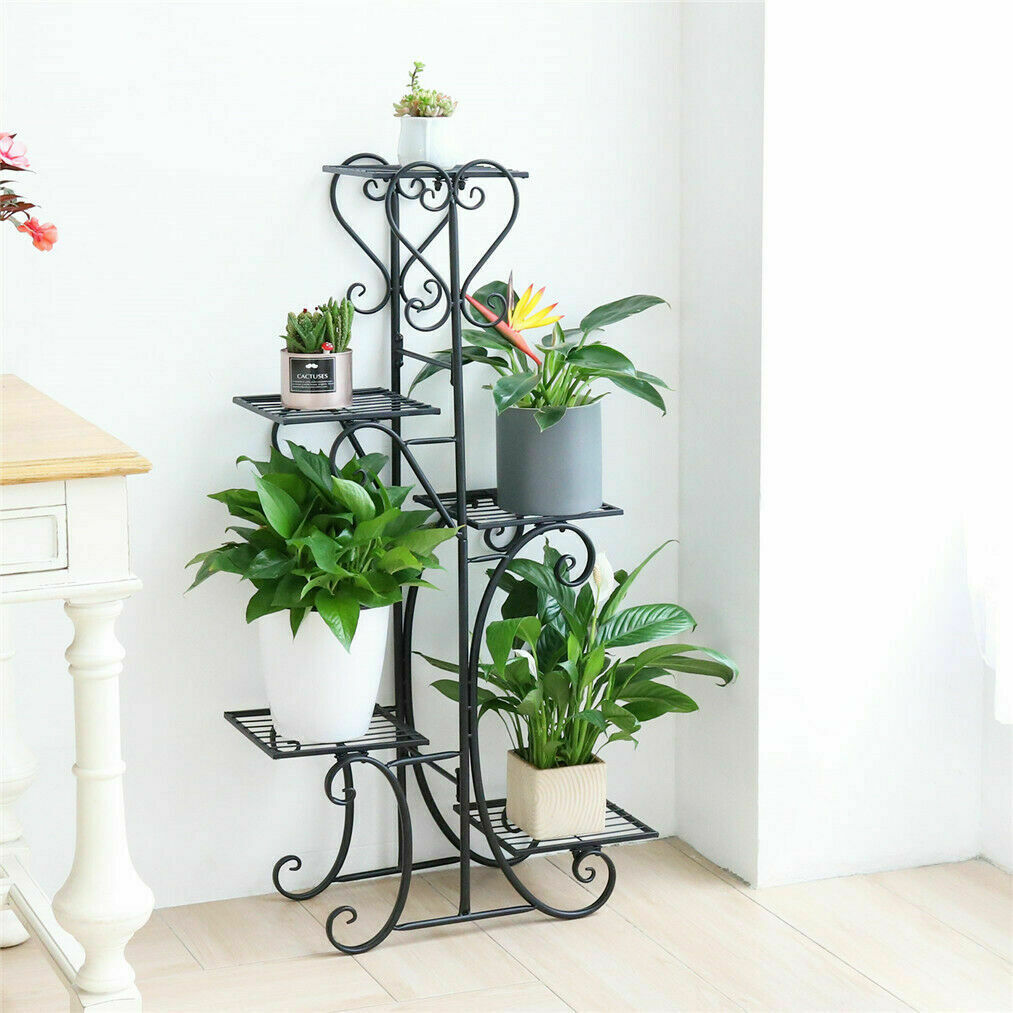 5-Tier Tall Metal Plant Stand Scrollwork Indoor Flower Shelf