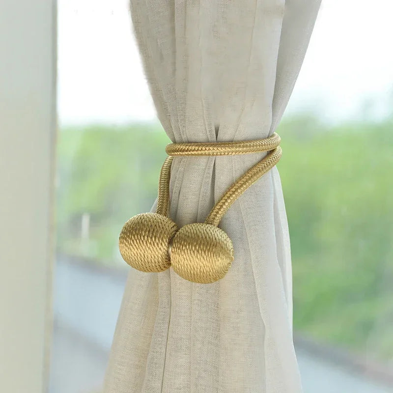 Magnetic Ball Curtain Tiebacks — No-Drill Rope Holdbacks (Pair)