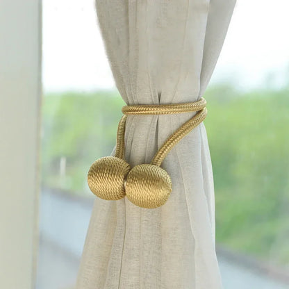 Magnetic Ball Curtain Tiebacks — No-Drill Rope Holdbacks (Pair)