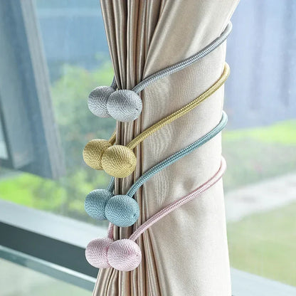 Magnetic Ball Curtain Tiebacks — No-Drill Rope Holdbacks (Pair)