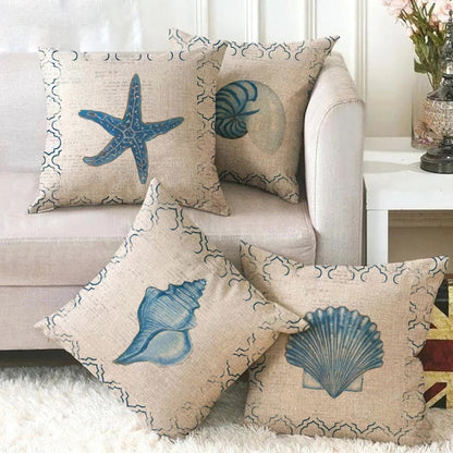 Coastal Sea Life Throw Pillow Covers, Starfish Shell Cushion Covers